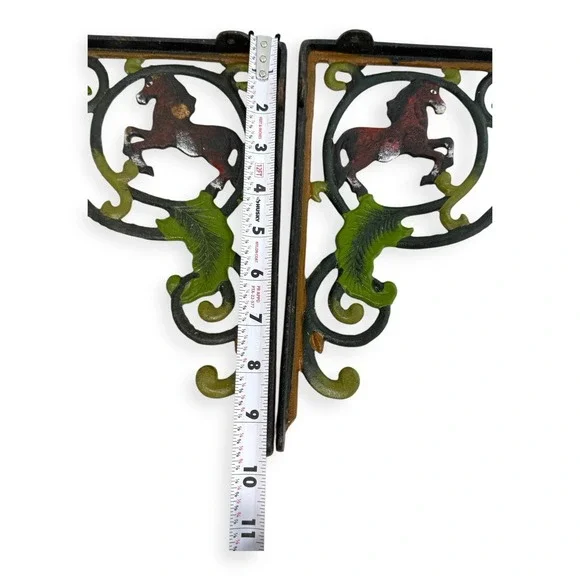 Vintage 1970s Cast Iron Jumping Horse Shelf Brackets Painted Rustic Equestrian - Picture 6 of 10